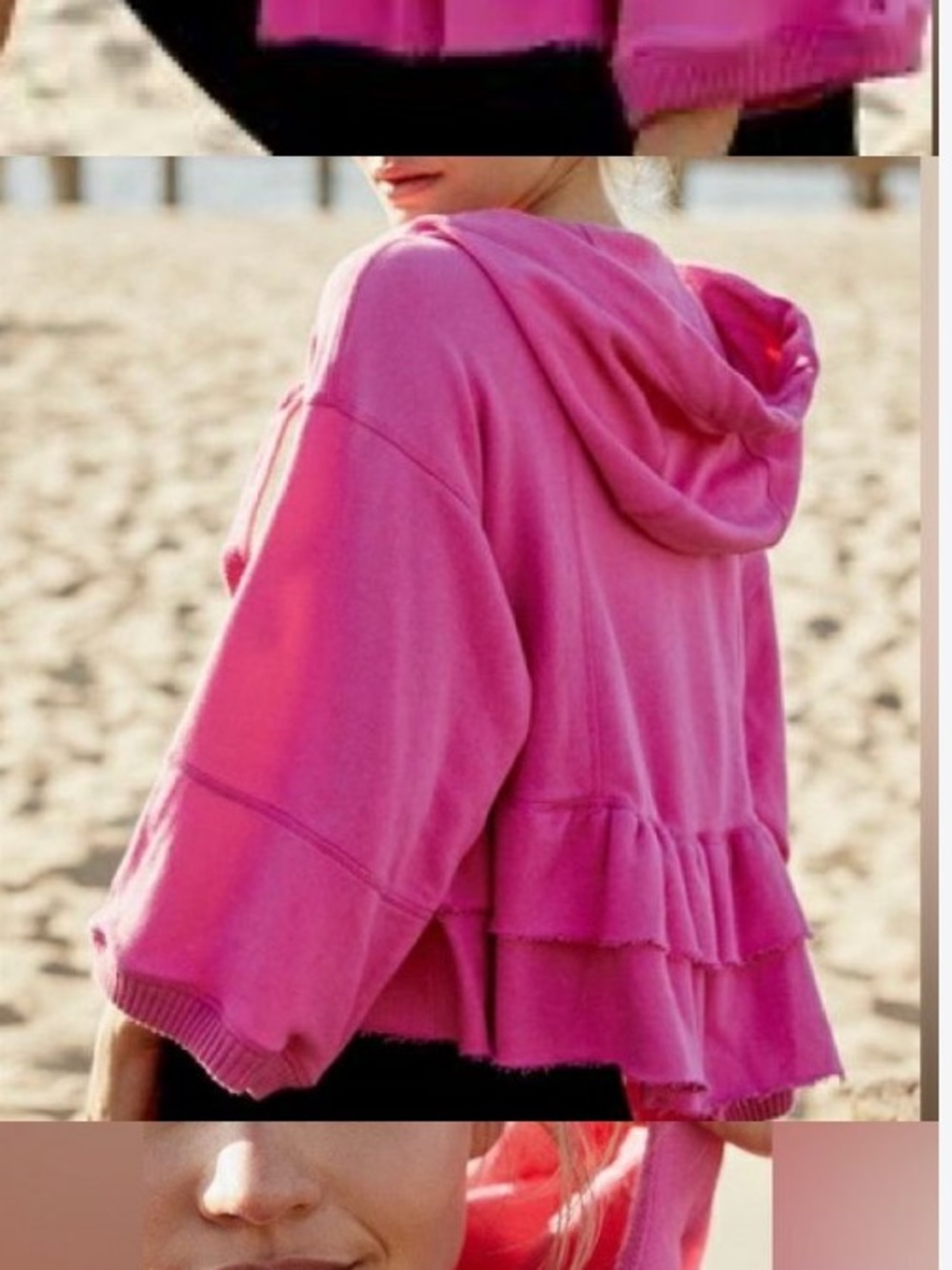 free people Hot Pink Ruffle-Hem Hooded Jacket L